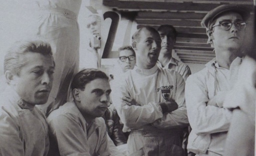 Olivier Gendebien, Jim Clark, Stirling Moss et Masten Grégory au GP de  Spa (Sport) de 1958